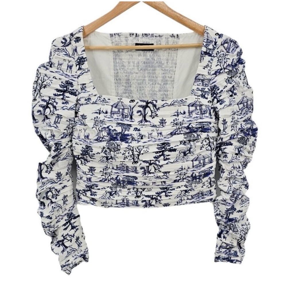 Kourt Womens XL Square Neck Long Sleeve Scrunch Printed Crop Top